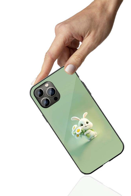 Fluffy Bunny Charm Phone Cover | Glass Case