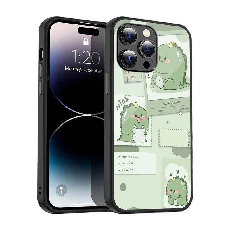 Cute Green Dino Phone Cover | Glass Case