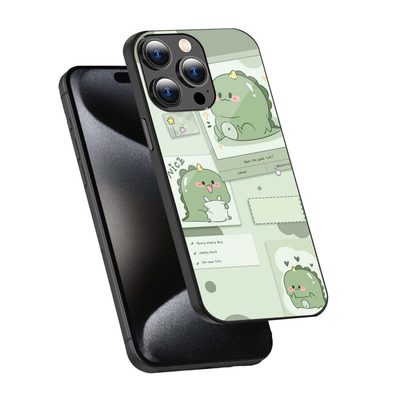 Cute Green Dino Phone Cover | Glass Case