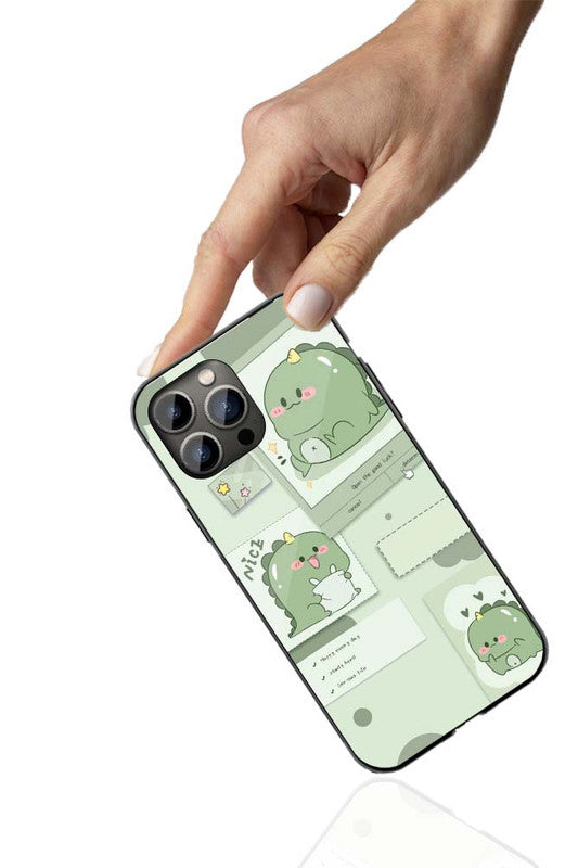 Cute Green Dino Phone Cover | Glass Case