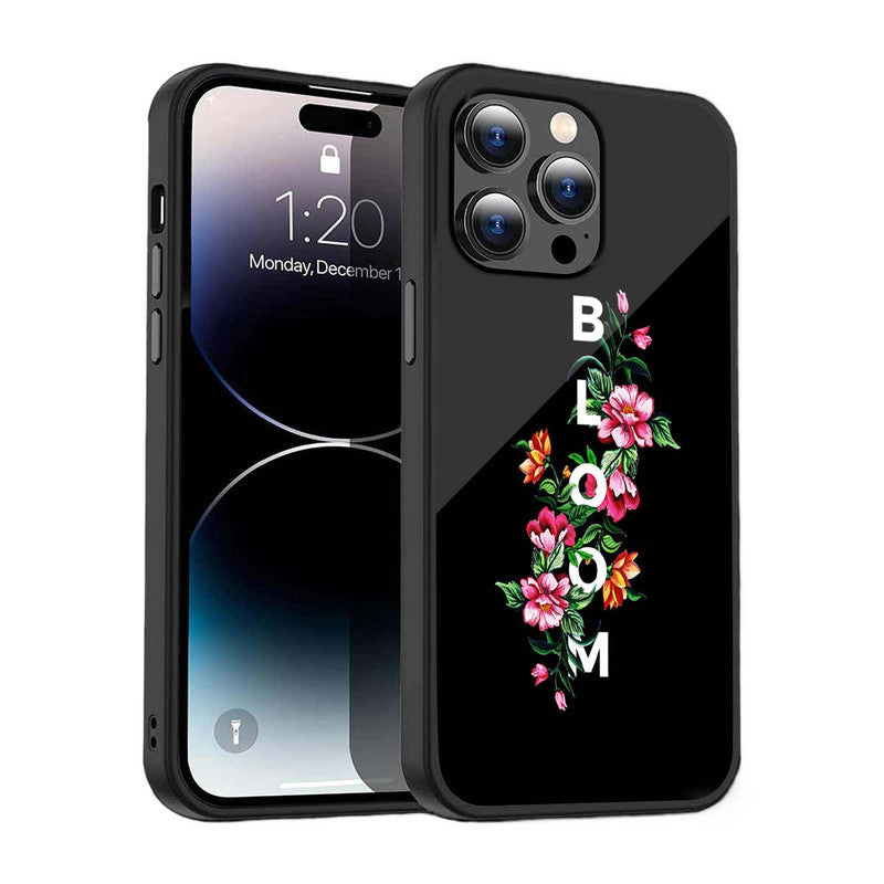 Floral Bloom Black Phone Cover | Glass Case