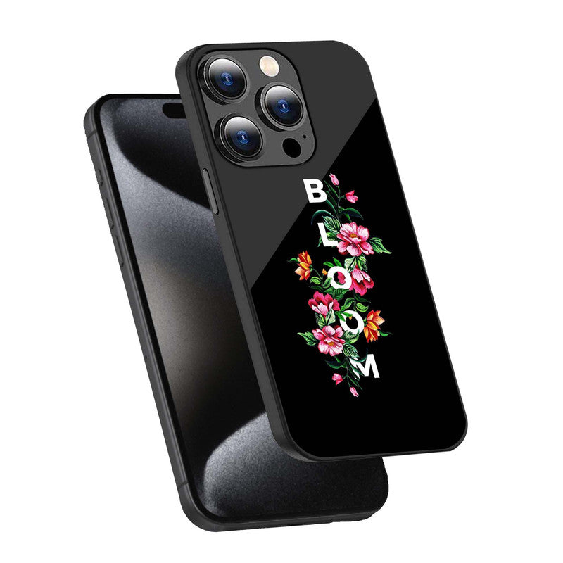 Floral Bloom Black Phone Cover | Glass Case