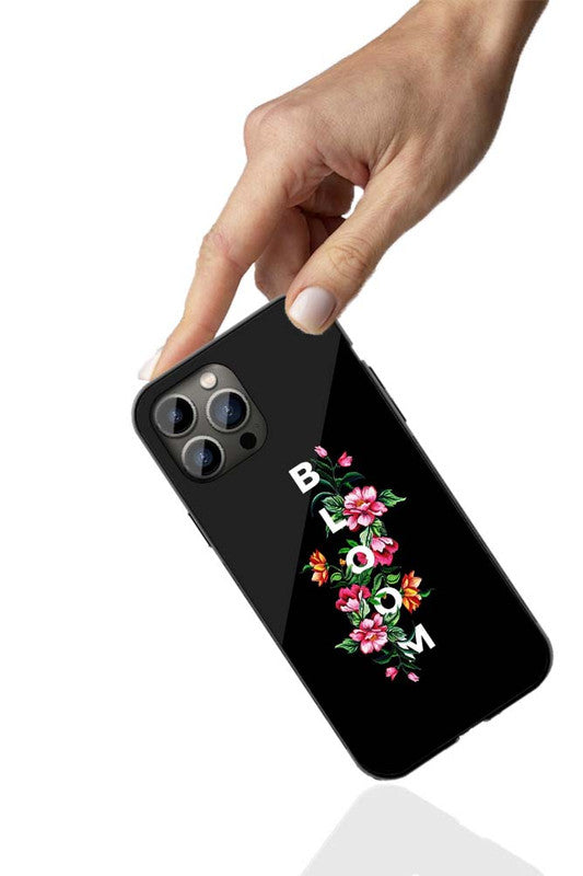 Floral Bloom Black Phone Cover | Glass Case