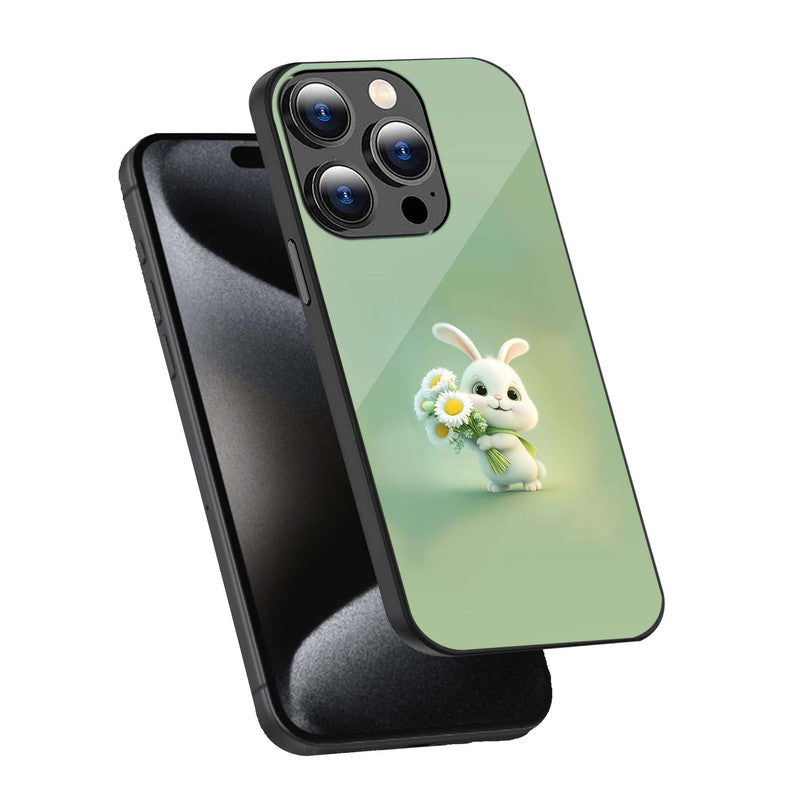 Fluffy Bunny Charm Phone Cover | Glass Case