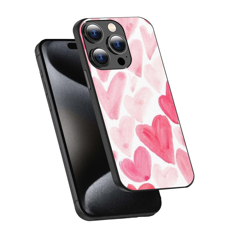 Pink Hearts Watercolor Phone Cover | Glass Case
