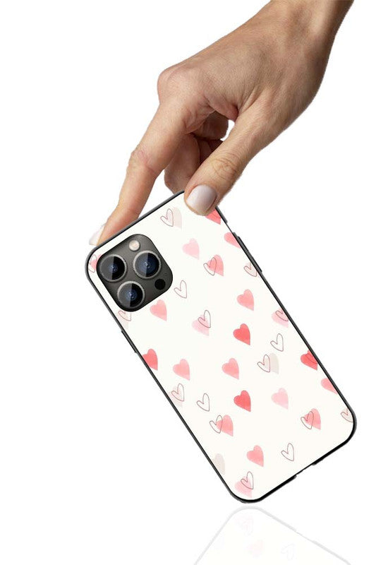 Watercolor Hearts Phone Cover | Glass Case